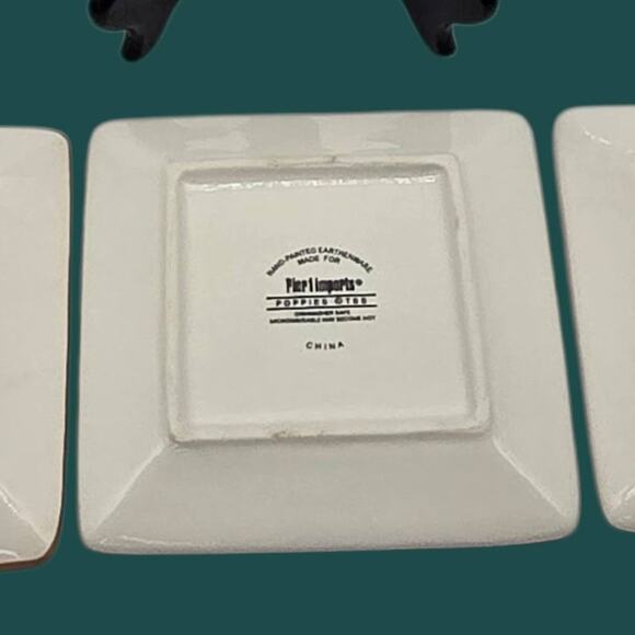 Pier 1 Imports Set/4 Poppies Hand-Painted Earthenware 6" Square Appetizer Plates - Picture 16 of 16